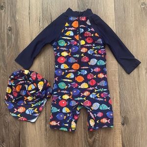 NWOT Up and Fast Baby Boy Rashguard Swimwear & Hat